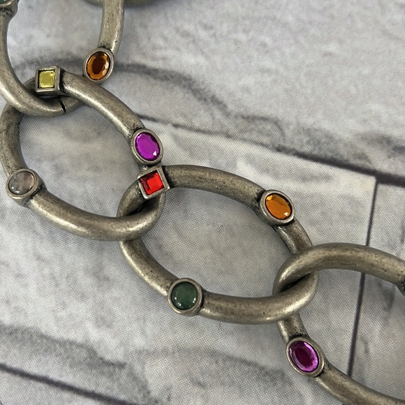 Multi colored rhinestones pewter chain belt - Picture 6 of 6